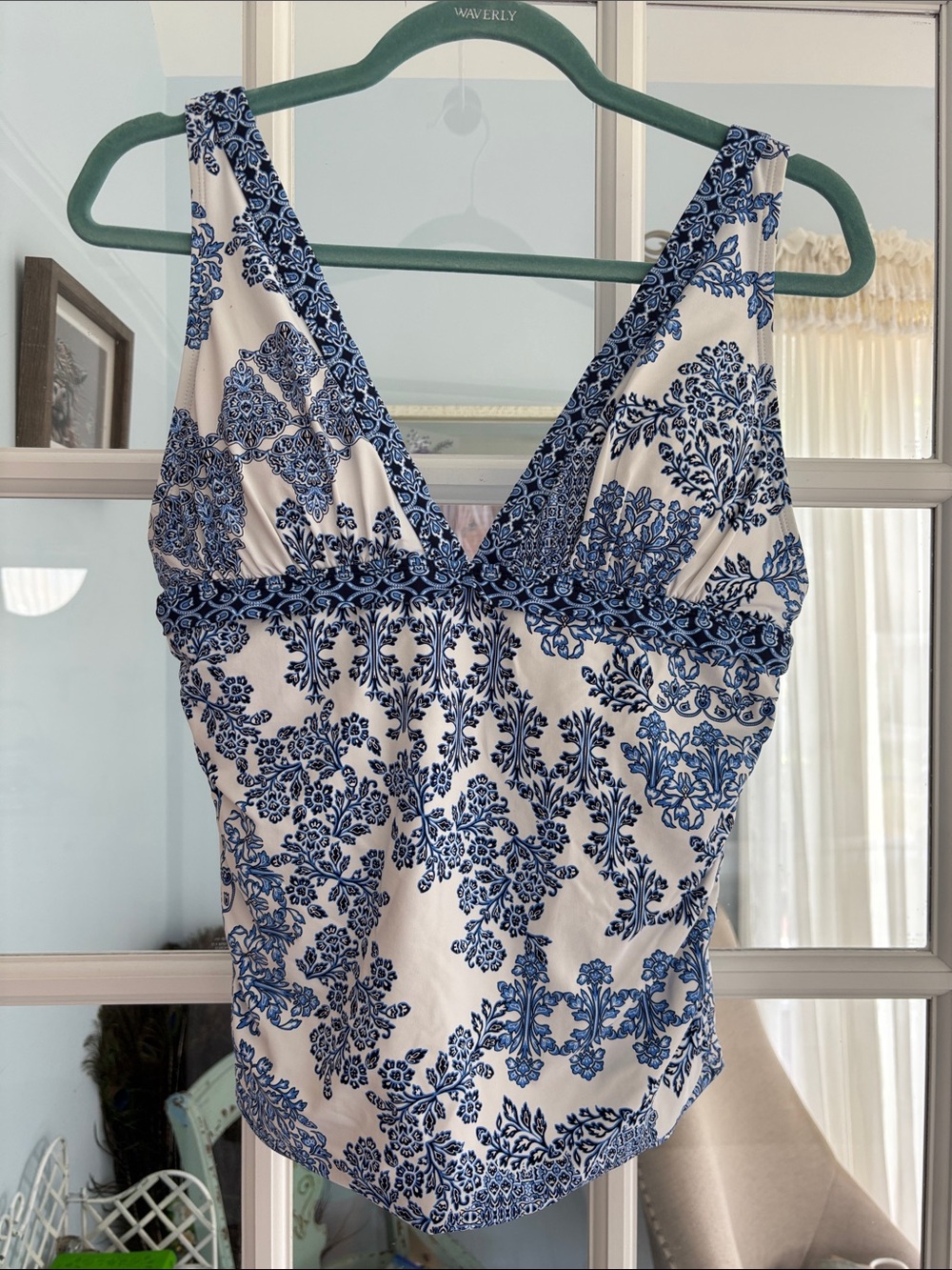 Tommy Bahama Blue and White Paisley V-Neck Tankini top